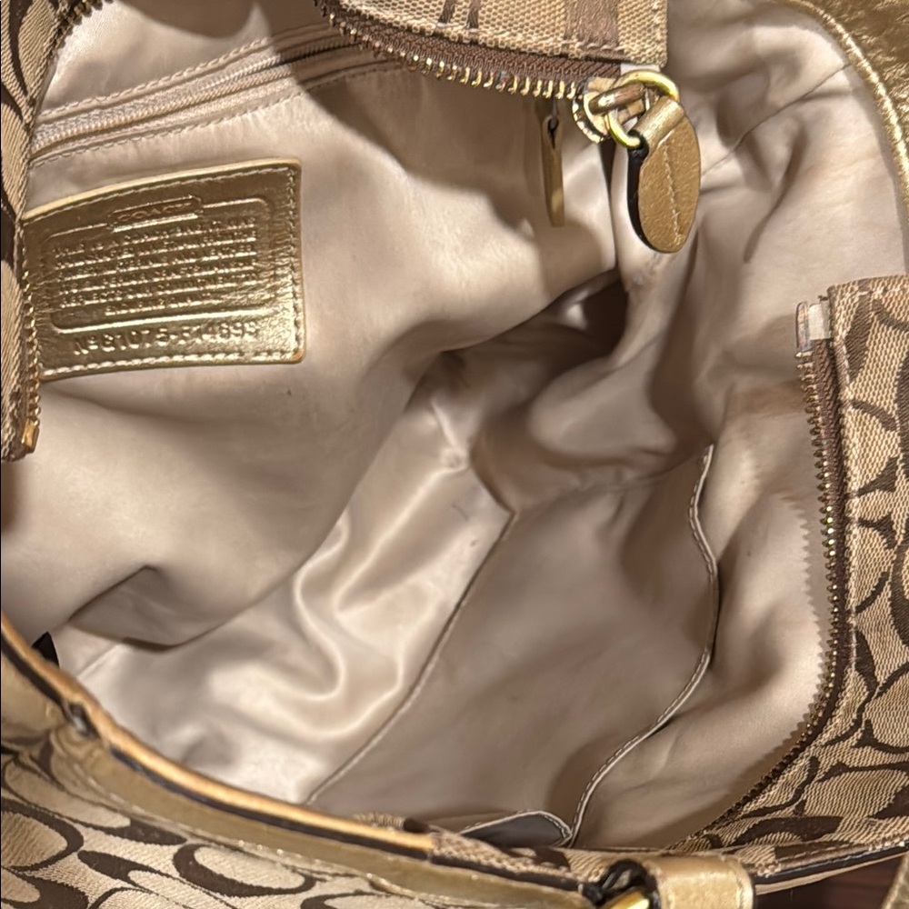 Coach Brown and Gold Shoulder Bag with Signature Pattern - Picture 10 of 10